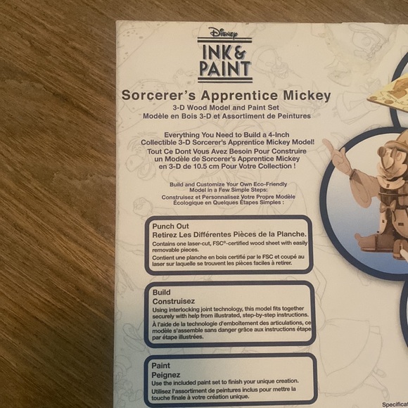 Disney ink and paint Sorcerer Mickey 3d wood model and paint set - Picture 5 of 7